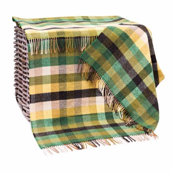 Merino-Cashmere Throw Yellow, Green and Charcoal Grey Check