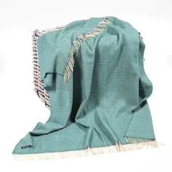 Merino-Cashmere Throw Aqua Green Herringbone