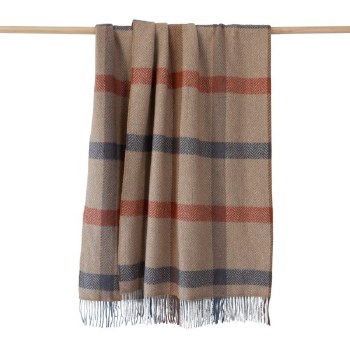 Merino-Cashmere Throw Beige, Brown and Rust Check
