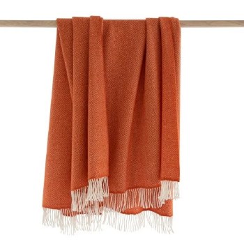 Merino-Cashmere Throw Bronzed Orange Herringbone