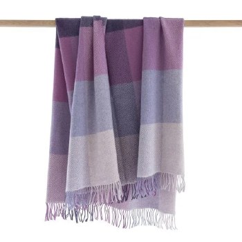 Merino-Cashmere Throw Purple and Lilac Block Herringbone