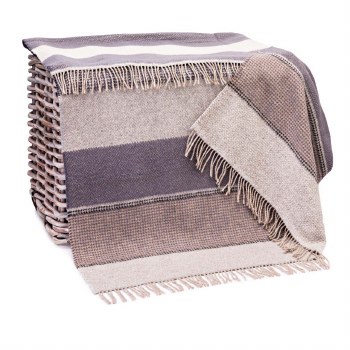 Merino-Cashmere Throw Stone and Grey Pebble Pattern