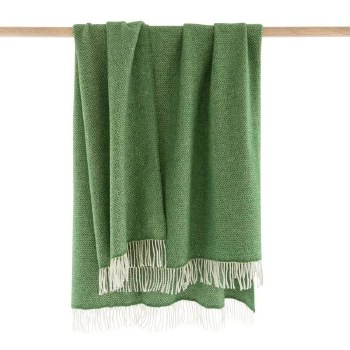 Merino-Cashmere Throw Green Herringbone