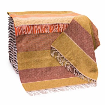 Merino-Cashmere Throw Mustard, Orange and Brown Stripe