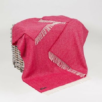 Merino-Cashmere Throw Raspberry Herringbone