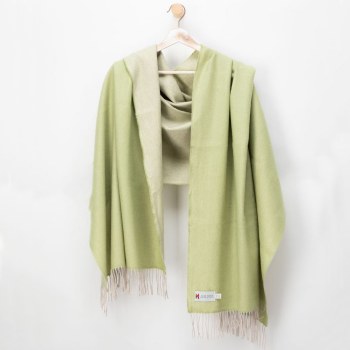 Merino Wool Wrap Reversible Green and Beige