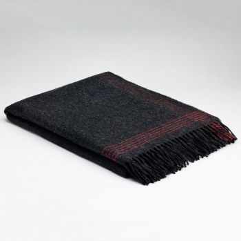 Merino-Cashmere Throw Charcoal and Paradise Red