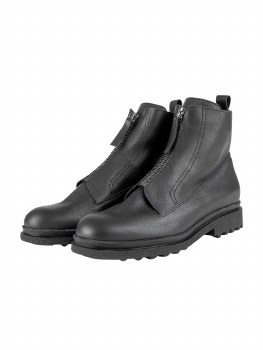 Black Front-Zip Water Repellent Leather Boots