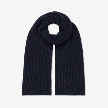 Ribbed Merino-Cashmere Scarf Navy Fleck