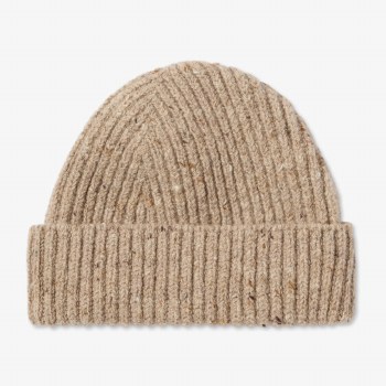 Merino-Cashmere Ribbed Tan Beanie