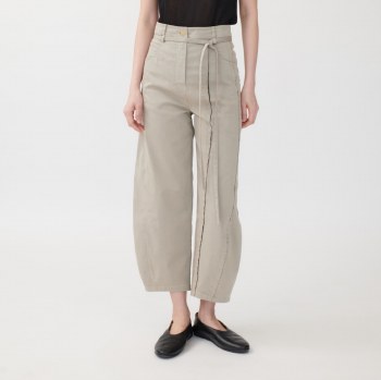 Beige Barrel Leg Trousers with Raw Edges