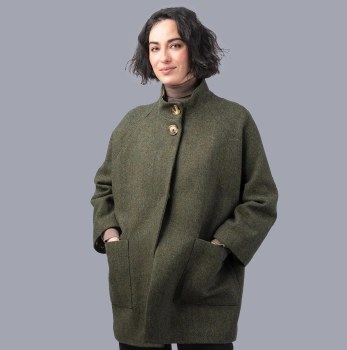 Additional picture of Moss Green Tweed Cape Coat