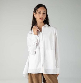 Longline White Shirt with Pockets