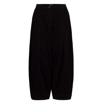Black Corduroy Barrel Trousers