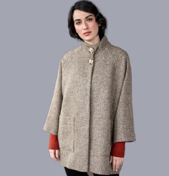 Additional picture of Oak Herringbone Tweed Cape Coat
