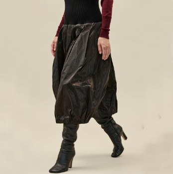 Toffee Taffetta Stripe Skirt with Knit Waistband