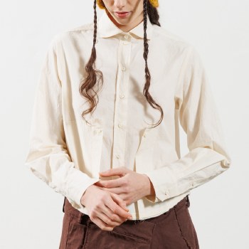Cream Cotton Shirt with Frayed Detailing