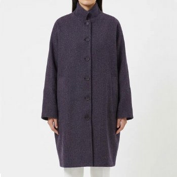 Navy Herringbone Wool Coat