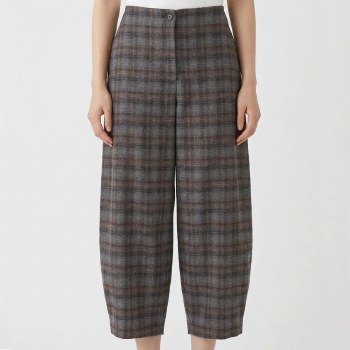 Wool-blend Chocolate and Grey Check Trousers