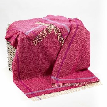 Merino-Cashmere Throw Raspberry Herringbone