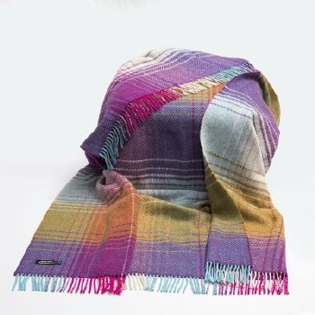 Merino-Cashmere Throw Pink, Purple and Mustard Check