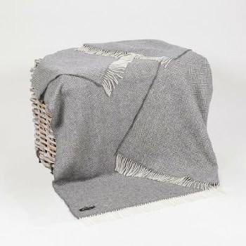 Merino-Cashmere Throw Grey Herringbone