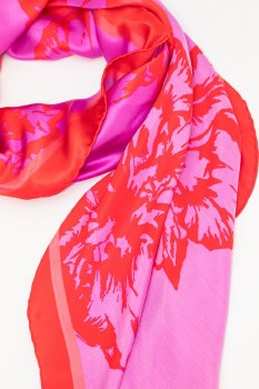 Additional picture of Long Silk Scarf Magenta Flowers