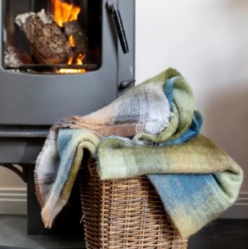 Additional picture of Mohair Throw Cream, Pale Blue and Green Check