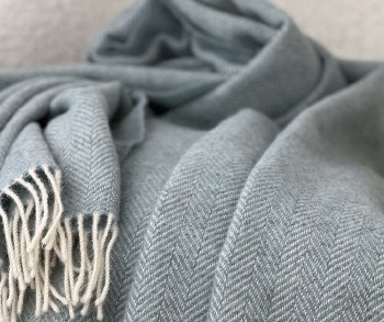 Additional picture of Merino Wool Throw Sea Green Herringbone