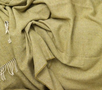 Additional picture of Merino Wool Throw Spring Green Herringbone