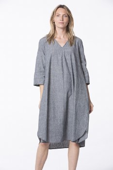 Additional picture of Navy Linen-Cotton Chambray Dress