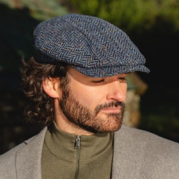 Additional picture of Irish Tweed Driving Cap Navy Blue Herringbone