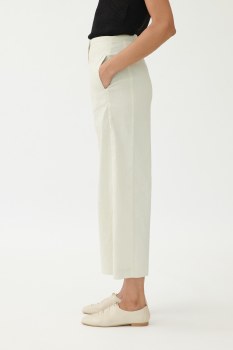 Additional picture of Ivory-beige Stretch Linen Wide-leg Trousers