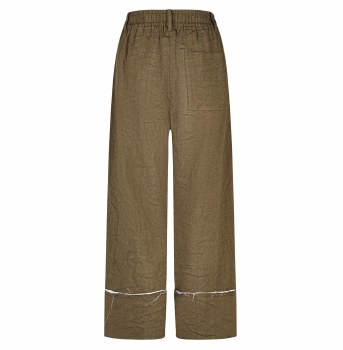Additional picture of Khaki Linen-Cotton Wide Leg Trousers