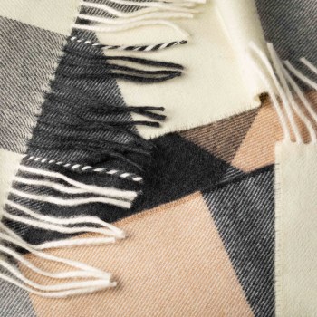 Additional picture of Merino Wool Scarf Camel and Grey Block Check