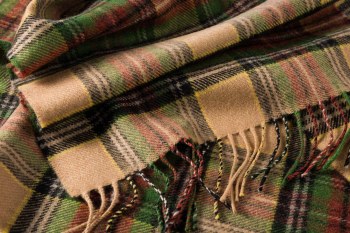 Additional picture of Merino Wool Scarf Camel, Red and Green Check