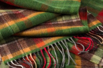 Additional picture of Merino Wool Scarf Green, Rust and Brown Check