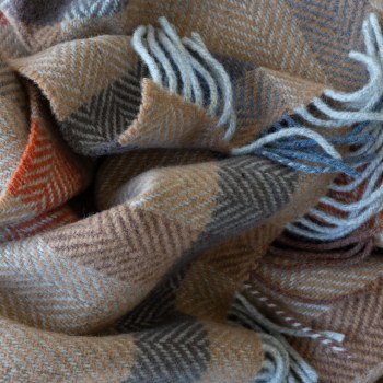 Additional picture of Merino-Cashmere Throw Beige, Brown and Rust Check
