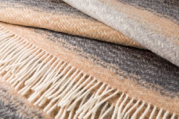 Additional picture of Merino-Cashmere Throw Camel, Brown and Stone Soft Stripe