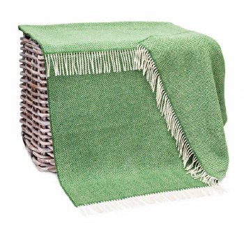 Additional picture of Merino-Cashmere Throw Green Herringbone