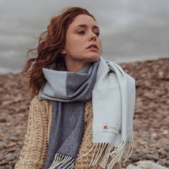 Additional picture of Merino Wool Wrap Blue Block Stripe