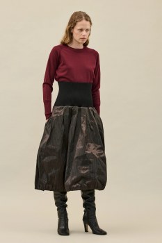 Additional picture of Toffee Taffetta Stripe Skirt with Knit Waistband