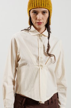 Additional picture of Cream Cotton Shirt with Frayed Detailing