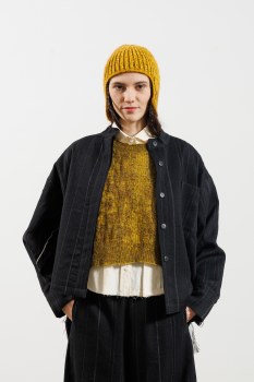 Additional picture of Black Pinstripe Wool Jacket with Contrast Lining