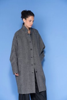 Additional picture of Navy Herringbone Wool Coat