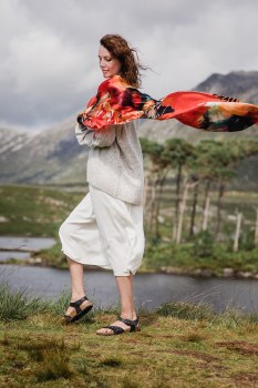 Additional picture of Long Silk Scarf Red Poppies