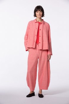 Additional picture of Linen-Cotton Chambray Jacket with Back Pleat Dahlia Coral