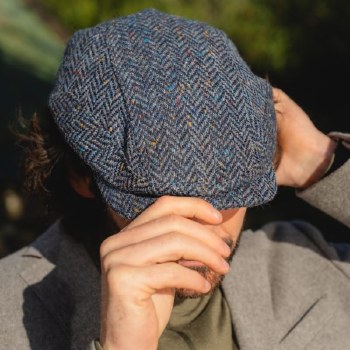 Additional picture of Irish Tweed Driving Cap Navy Blue Herringbone