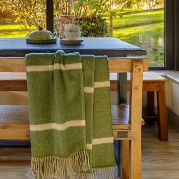 Additional picture of Superfine Wool-Angora Throw Green Windowpane Check