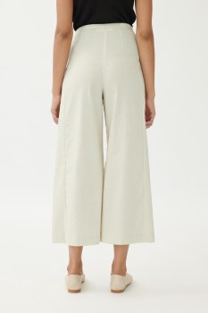 Additional picture of Ivory-beige Stretch Linen Wide-leg Trousers